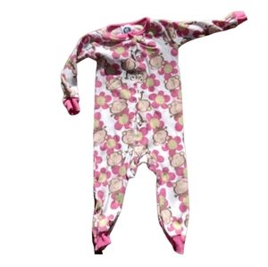 X2) Gerber Baby Girl Sleeper 12M Monkey Floral Print Footed Pajamas Pink Trim On